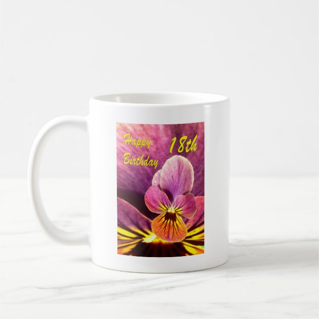 Happy 18th Birthday Flower Pansy Coffee Mug (Left)