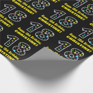 Happy 18th Birthday, Fun Colourful Stars Pattern 1 Wrapping Paper