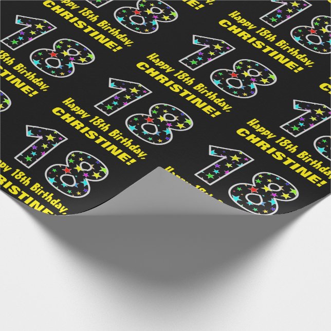 Happy 18th Birthday, Fun Colourful Stars Pattern 1 Wrapping Paper (Corner)