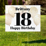 Happy 18th Birthday Gold Balloons Bold Type Yard Garden Sign<br><div class="desc">“Happy 18th birthday”. Announce to the world that your child is now celebrating their birthday. Everyone who passes by will not be able to miss this stunning, simple, festive, modern, personalised yard sign. Bold, graphic, black typography overlays light champagne faux gold balloons and gold sparkly string lights on a white...</div>
