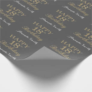 Happy 18th Birthday Gold Glitter and Gray Wrapping Paper