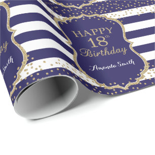 Happy 18th Birthday Gold Glitter and Navy Blue Wrapping Paper