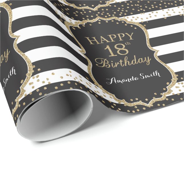 Happy 18th Birthday Gold Glitter Wrapping Paper (Roll Corner)