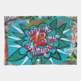 Happy 18th Birthday Graffiti Tea Towel