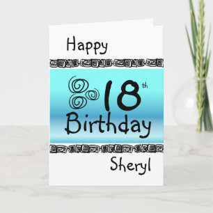 Happy 18th birthday graphic blue Turquoise name Card