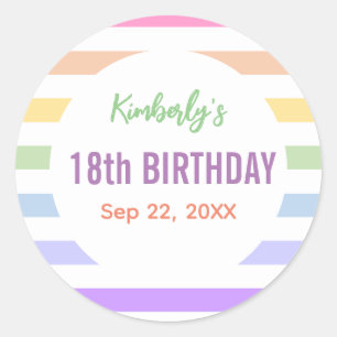 Happy 18th Birthday in Rainbow Stripes Classic Round Sticker