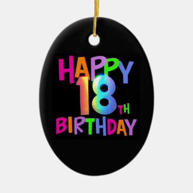 HAPPY 18TH BIRTHDAY MULTI COLOUR CERAMIC TREE DECORATION (Front)