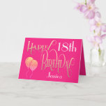 Happy 18th Birthday Name Ornate Hot Pink Gold Card<br><div class="desc">An elegant feminine colored design of ornate typography in gold and white on a hot pink background for an 18th birthday although it is very versatile as you can easily personalise the age to any you require! Happy Birthday is set in a decorative script, and the age is in a...</div>