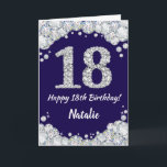 Happy 18th Birthday Navy Blue and Silver Glitter Card<br><div class="desc">Happy 18th Birthday Navy Blue and Silver Glitter Card with personalised name. For further customisation,  please click the "Customise it" button and use our design tool to modify this template.</div>