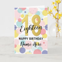 Happy 18th Birthday Pastel Rainbow and Gold Girl
