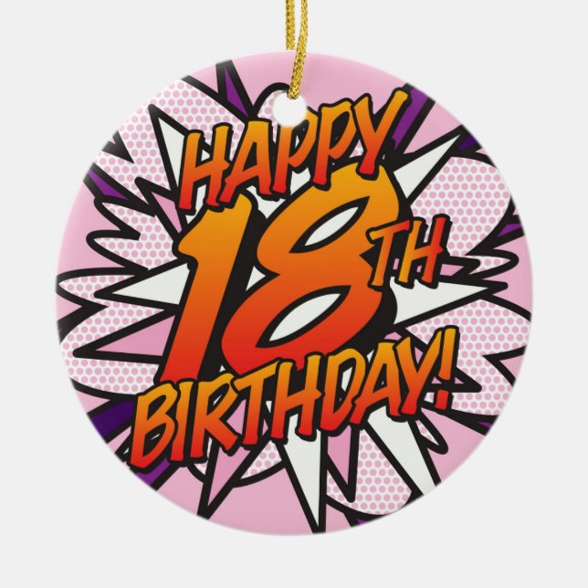 HAPPY 18TH BIRTHDAY Photo Fun Retro Comic Book Ceramic Ornament (Front)