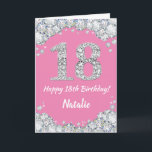 Happy 18th Birthday Pink and Silver Glitter Card<br><div class="desc">Happy 18th Birthday Pink and Silver Glitter Card with personalised name. For further customisation,  please click the "Customise it" button and use our design tool to modify this template.</div>