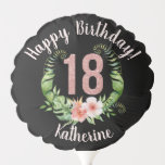 Happy 18th Birthday Pink Glitter Name Chic Balloon<br><div class="desc">Happy 18th Birthday Pink Glitter Floral Wreath Balloon. Customise the name and greeting message.</div>