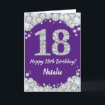 Happy 18th Birthday Purple and Silver Glitter Card<br><div class="desc">Happy 18th Birthday Purple and Silver Glitter Card with personalised name. For further customisation,  please click the "Customise it" button and use our design tool to modify this template.</div>