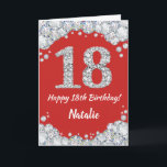 Happy 18th Birthday Red and Silver Glitter Card<br><div class="desc">Happy 18th Birthday Red and Silver Glitter Card with personalised name. For further customisation,  please click the "Customise it" button and use our design tool to modify this template.</div>