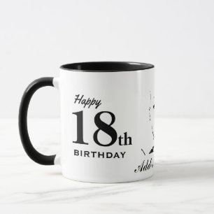 Happy 18th Birthday Typography Black White Custom Mug