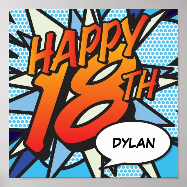 HAPPY 18TH Comic Book Pop Art Poster (Front)
