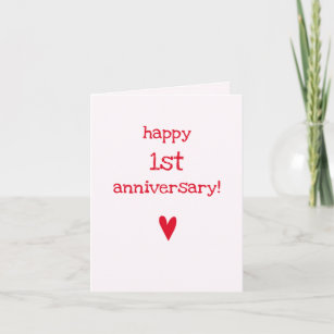 Happy 1st Anniversary - Cute Red Heart Card