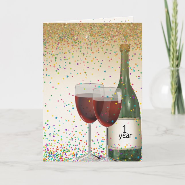 Happy 1st Anniversary wine Card (Front)