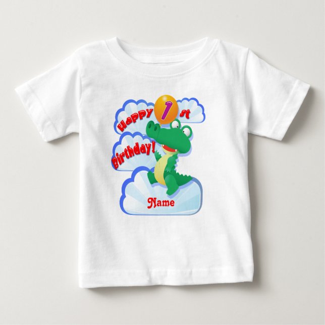 Happy 1st Birthday Alligator Balloon Baby T-Shirt (Front)