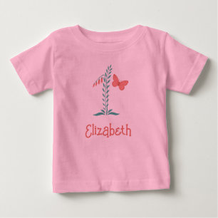 Happy 1st Birthday Baby Girl Butterfly Floral Baby T-Shirt