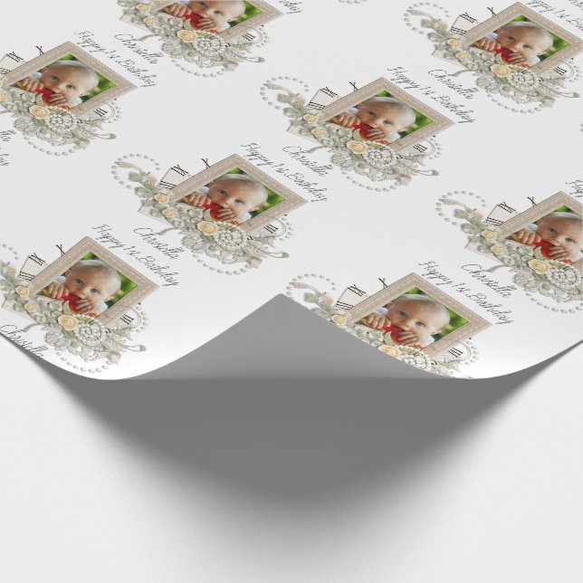 Happy 1st Birthday baby photo Wrapping Paper (Corner)