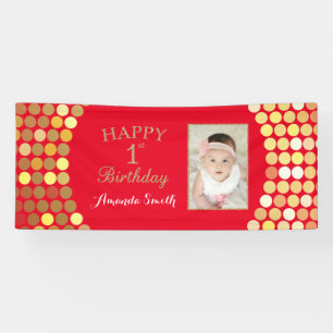 Happy 1st Birthday Banner Red and Gold Photo