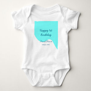 Happy 1st birthday blue wavy retro boho name date baby bodysuit