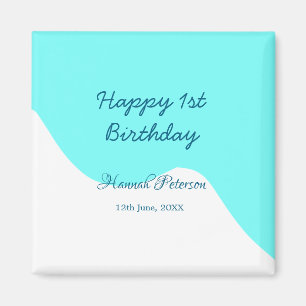 Happy 1st birthday blue wavy retro boho name date magnet