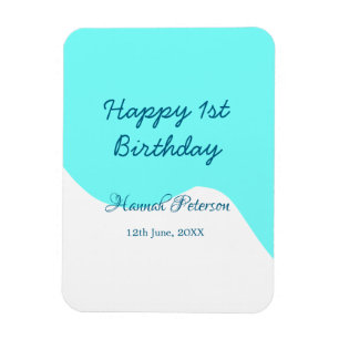 Happy 1st birthday blue wavy retro boho name date magnet