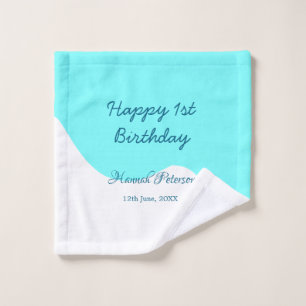 Happy 1st birthday blue wavy retro boho name date wash cloth