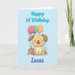 Happy 1st Birthday, Boy, Cute Puppy, Personalised Card