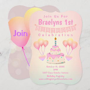 Happy 1st Birthday Cake & Balloons Invitation