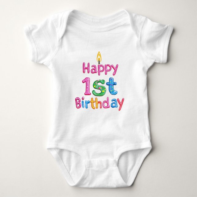 Happy 1st Birthday – Celebration Text Design Baby Bodysuit (Front)