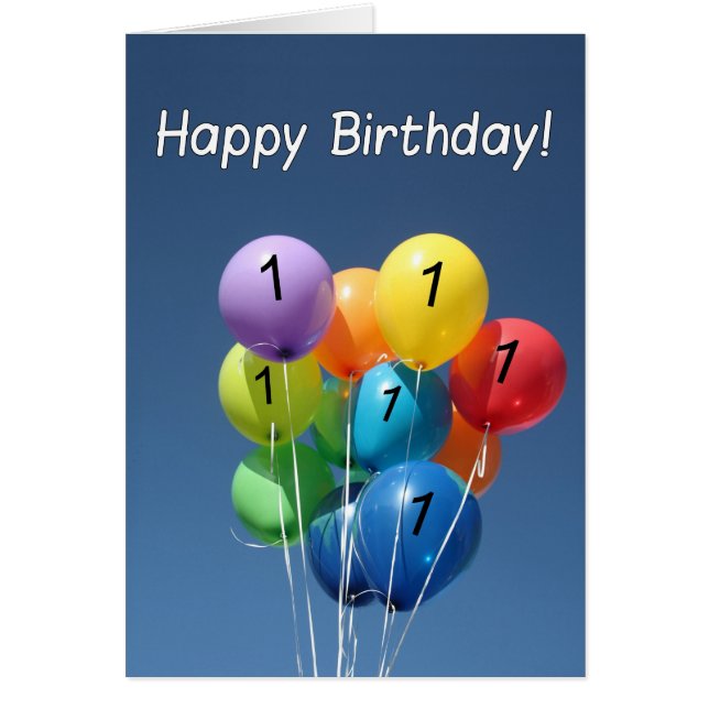 Happy 1st Birthday Coloured Balloons in a blue Sky (Front)