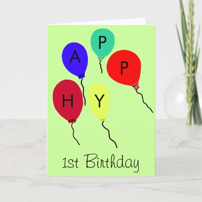 Happy 1st Birthday Colourful Flying Balloons Card (Front)