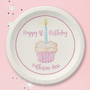 Happy 1st Birthday Cupcake Paper Plate