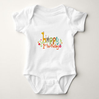 Happy 1st Birthday – Cute Animal Theme Celebration Baby Bodysuit