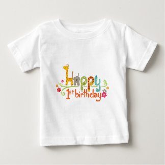 Happy 1st Birthday – Cute Animal Theme Celebration Baby T-Shirt