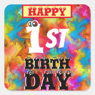 HAPPY 1st BIRTHDAY EDITABLE KIDS BIRTHDAY Square Sticker