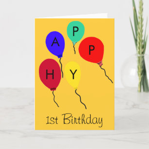 Happy 1st Birthday Flying Balloons Card