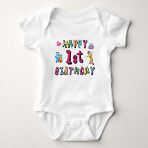 Happy 1st Birthday for 1 year old Kids B-day Baby Bodysuit