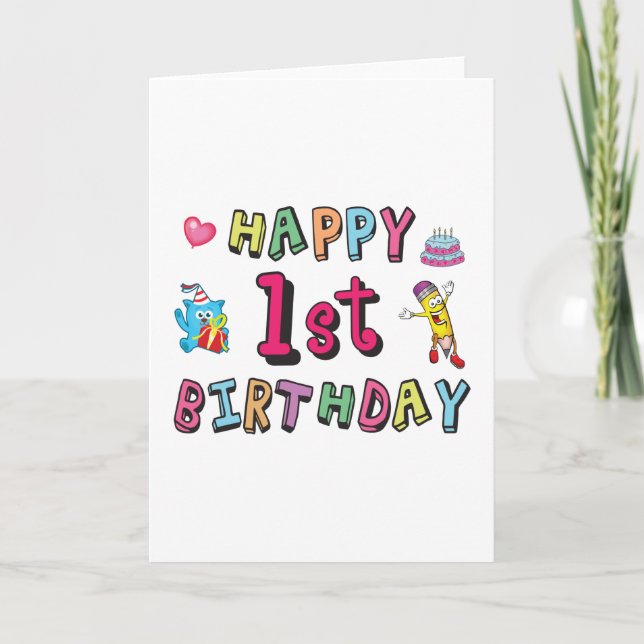Happy 1st Birthday for 1 year old Kids B-day wish Card (Front)