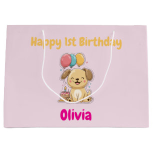 Happy 1st Birthday Gift Wrap, Custom Puppy Large Gift Bag
