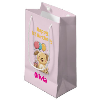 Happy 1st Birthday Gift Wrap, Custom Puppy  Small Gift Bag