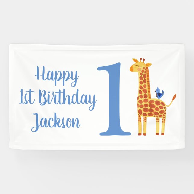 Happy 1st Birthday Giraffe Party Banner (Horizontal)