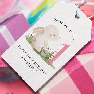 Happy 1st Birthday Girl's Pink Rabbit Themed  Gift Tags