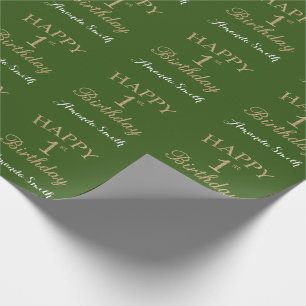 Happy 1st Birthday Gold Glitter and Green Wrapping Paper