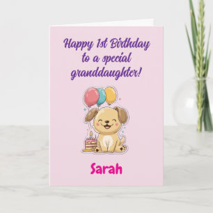 Happy 1st Birthday Granddaughter, Happy Puppy  Card
