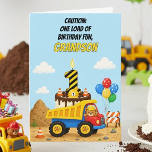 Happy 1st Birthday Grandson Dump Truck  Card